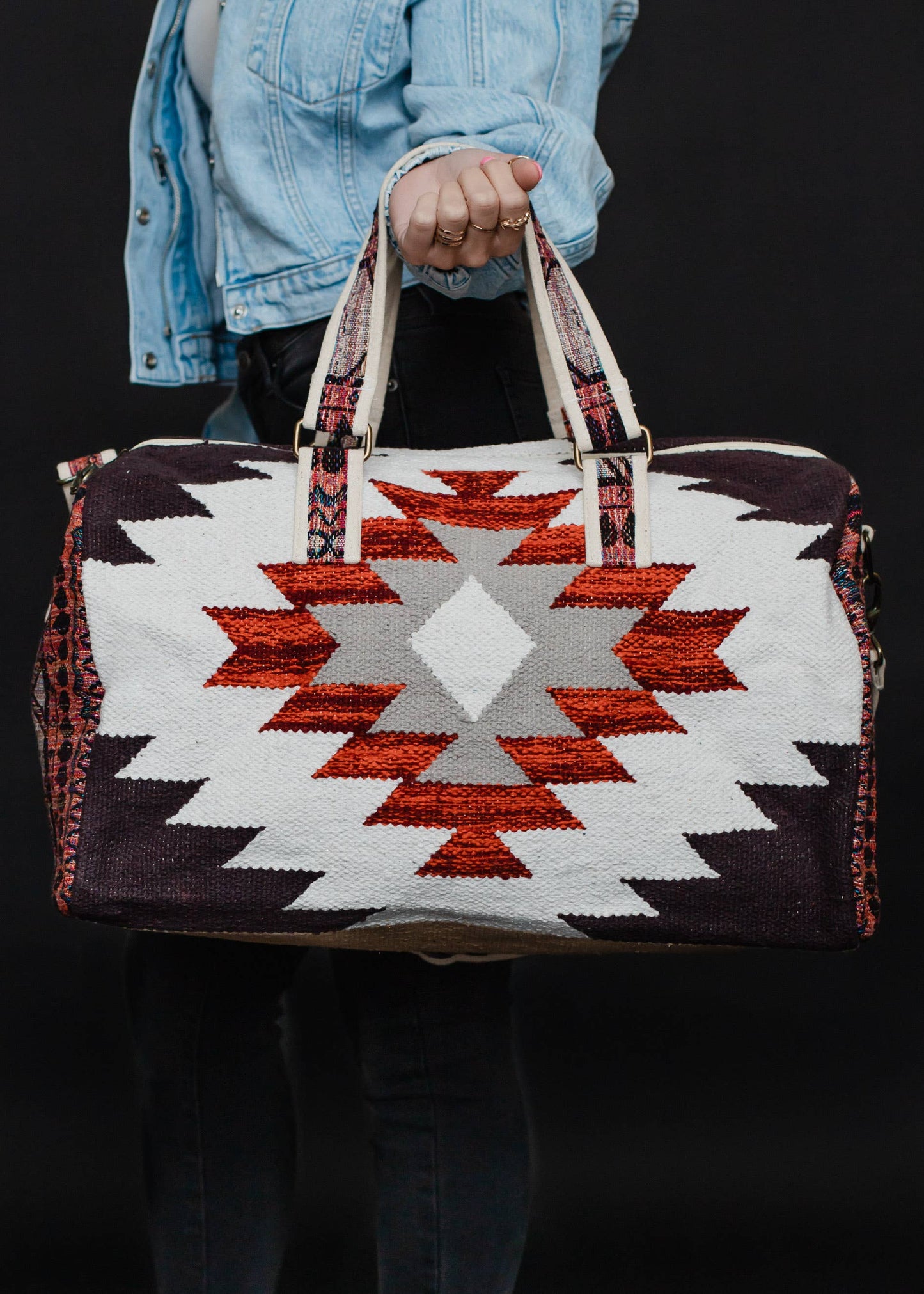 Cream, Brown & Rust Aztec Duffel