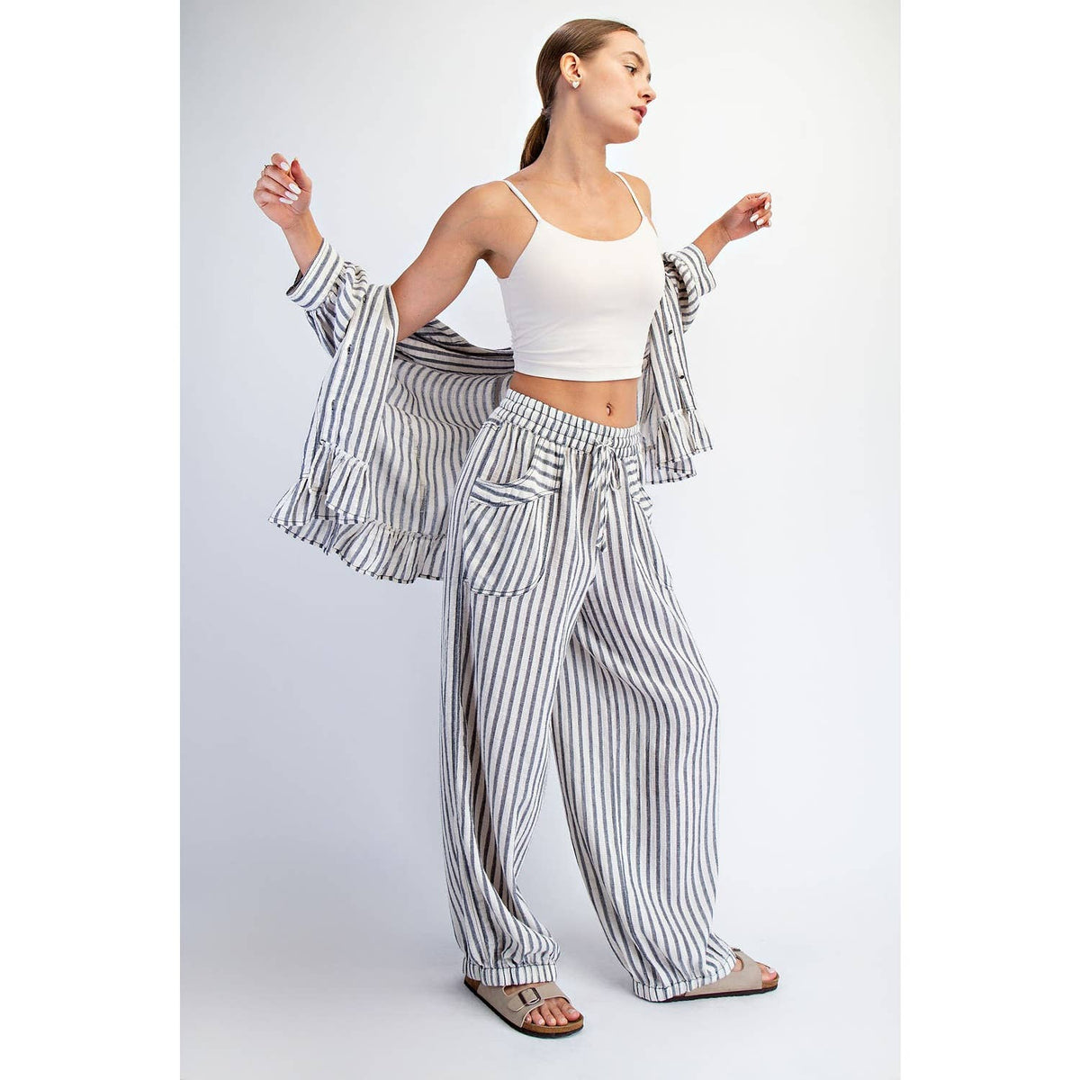 STRIPE SOFT WASH LINEN BLENDED PANTS