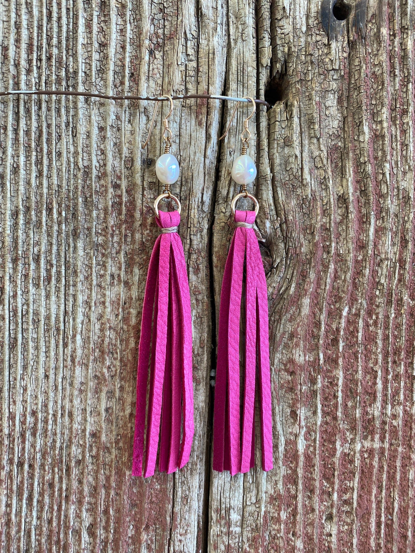 Leather Tassel w/Stone Earring