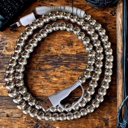 Silver Pearl Beaded 4-IN-1 Charging Cable
