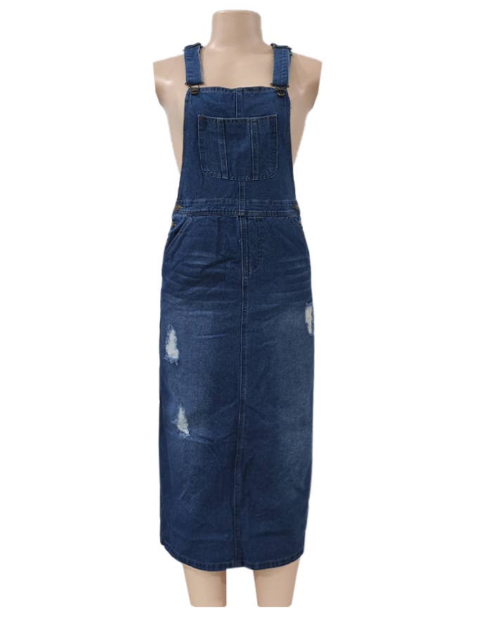 Distressed Ripped denim overall dress