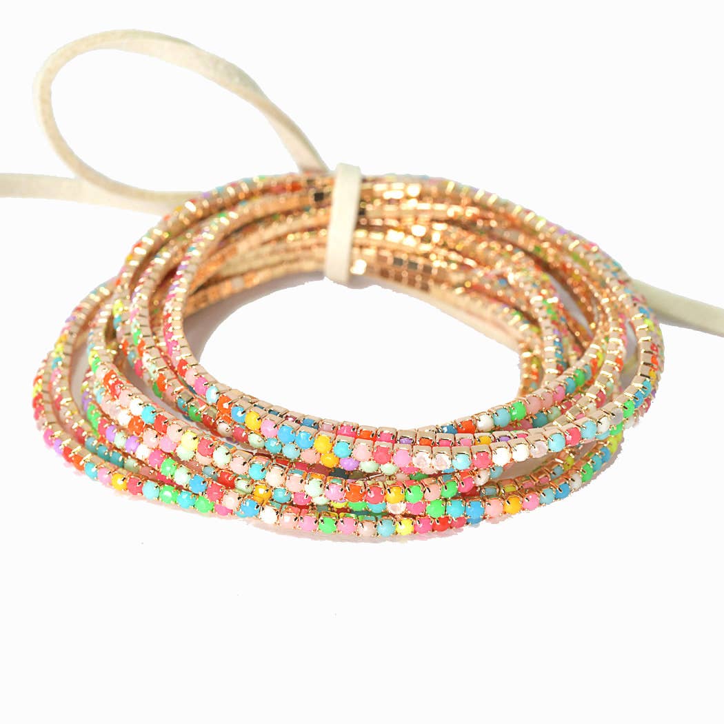 Pave rhinestone multi layered stretch bracelet