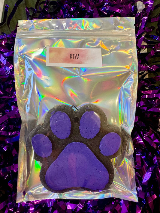 Custom Paw Print Car Freshie purple and black