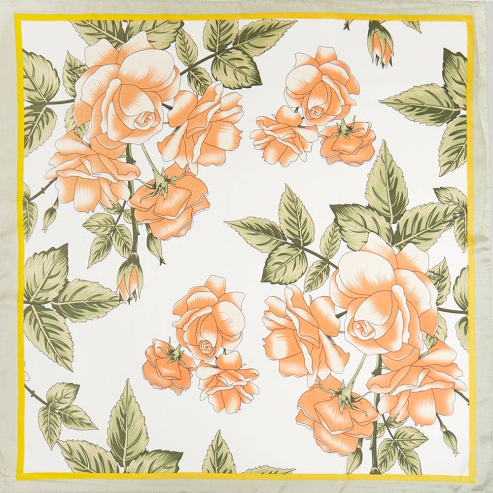 Floral Garden Printed Square Silky Satin Bandana Scarf