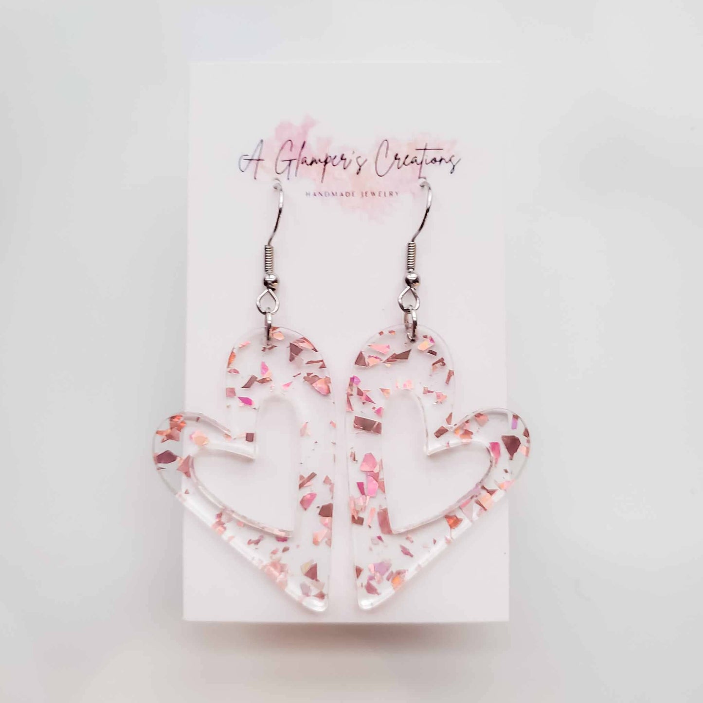 Rosegold Flakes Cutout Heart Valentine's Acrylic Earrings