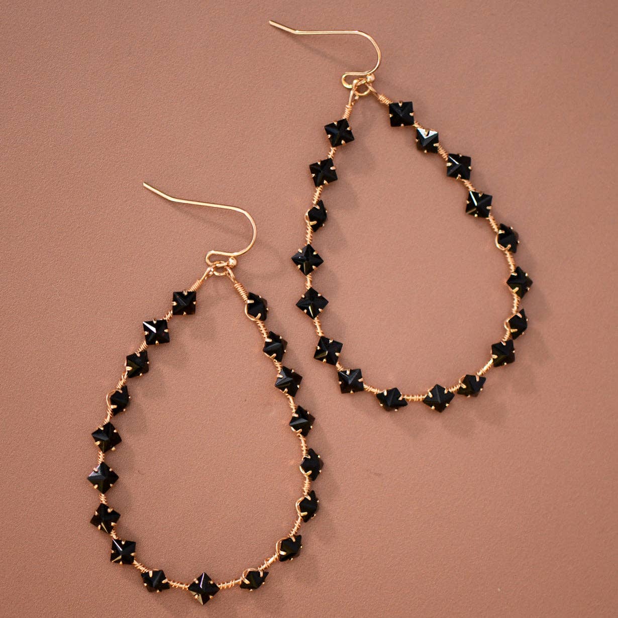 Wire Wrapped Zircon Crystal Teardrop Earrings - 8110