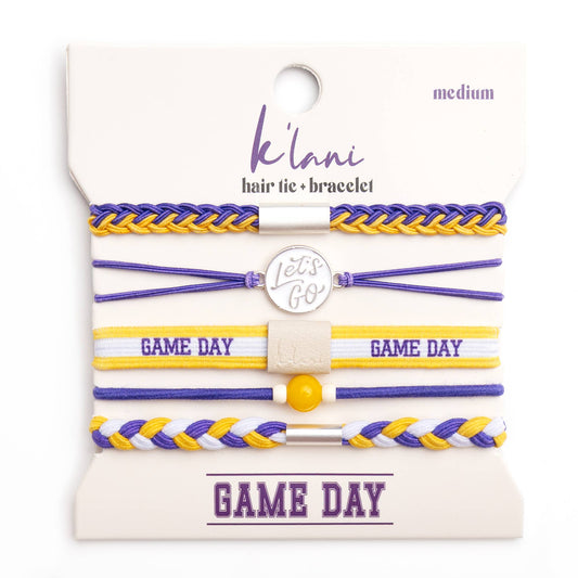 "Game Day" Purple/Yellow Hair Tie Bracelets