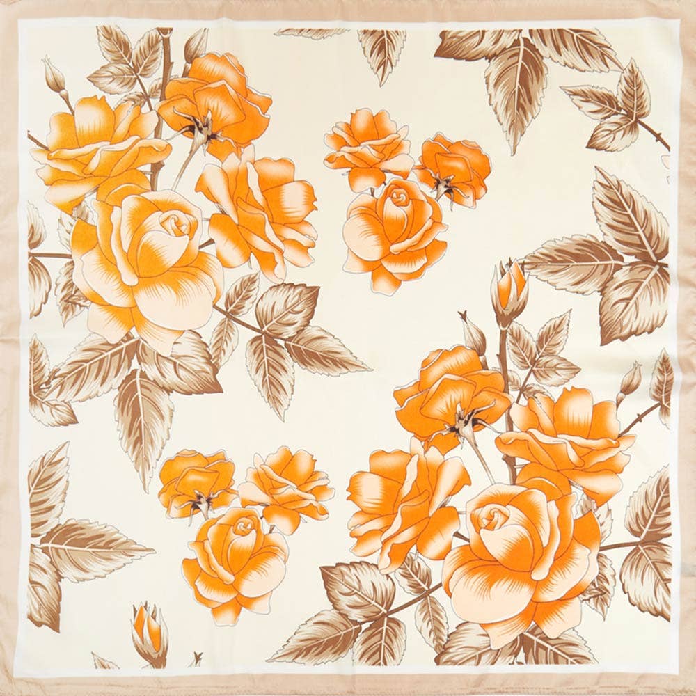 Floral Garden Printed Square Silky Satin Bandana Scarf