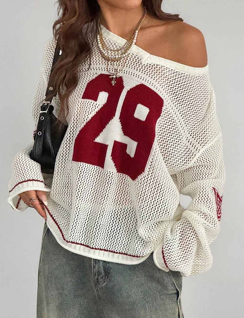 Trendy Number Crochet Hollow Out Knit Sweater DP25F529