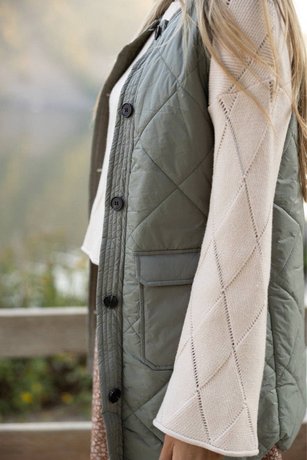 Quilted Long Vest Jacket with Pockets