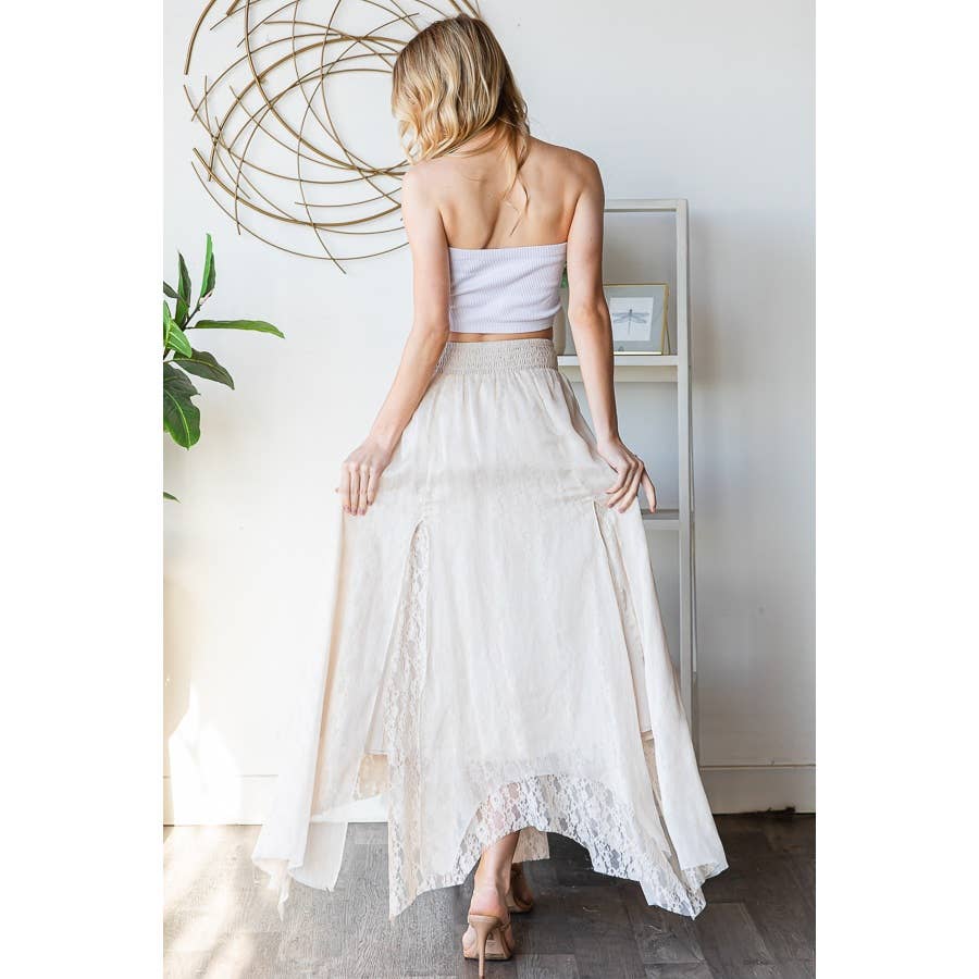 CHIFFON LACE MIXED OVERLAY A-LINE MIDI SKIRT