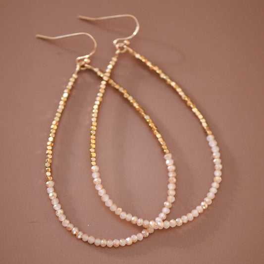 Gold Beaded Hollow Drop Earrings with Glass Beads - 5956