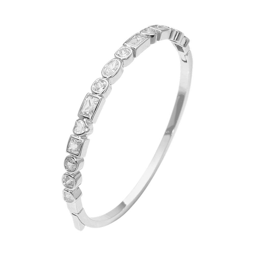 14K Gold Plated Mixed Shaped CZ Bezel Around Hinged Bangle Bracelet