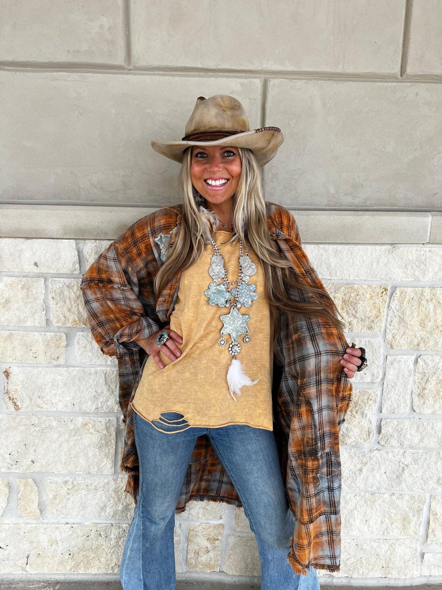 Mustard Washed Distressed Ripped Shirt