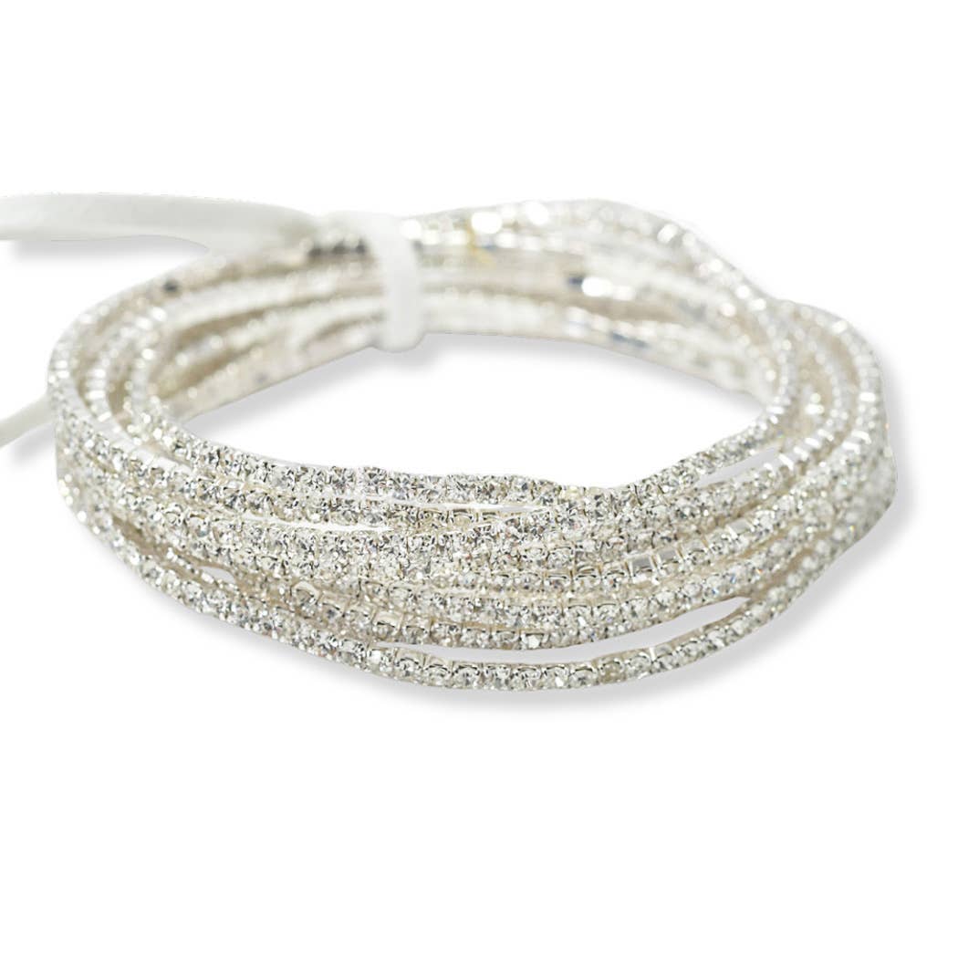 Pave rhinestone multi layered stretch bracelet