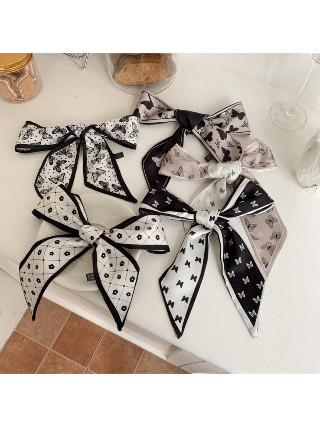 Scarvii - Vintage Butterfly Motif Skinny Scarf
