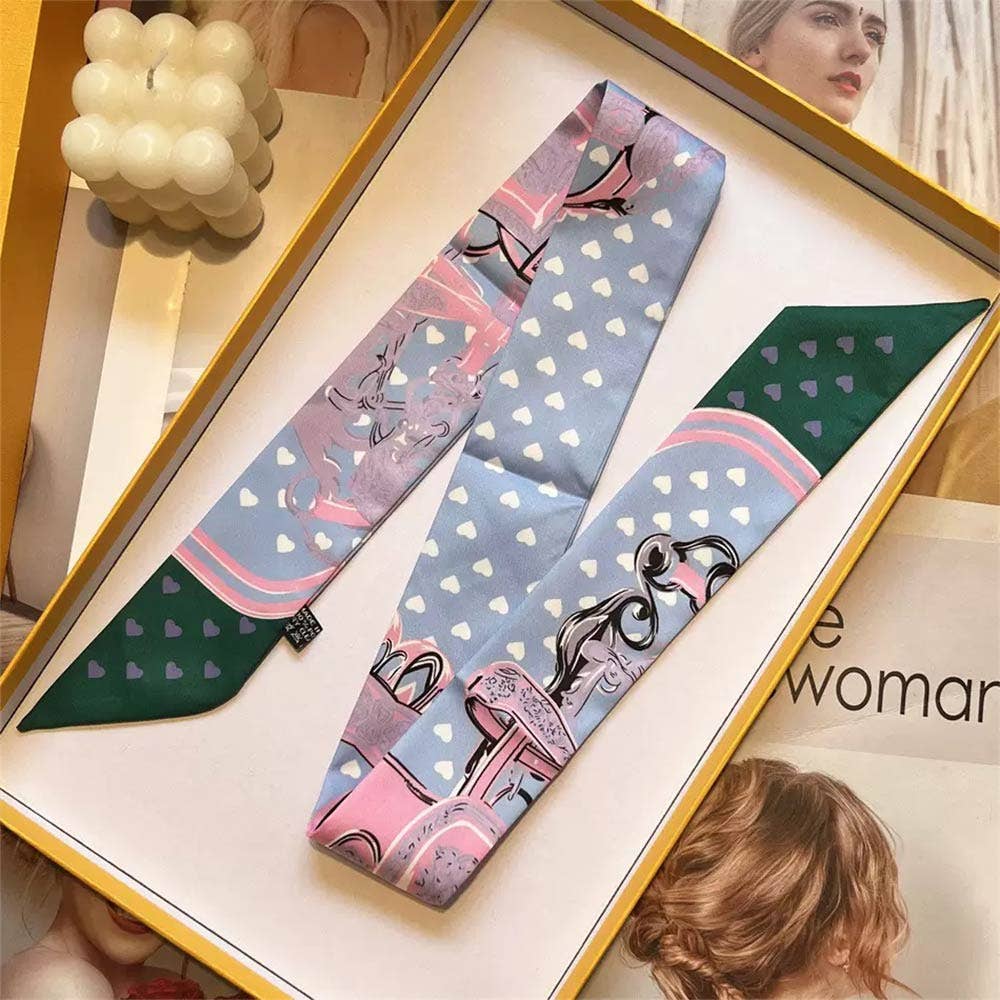 Equestrian Saddle Print Silk Feel Twilly Scarf