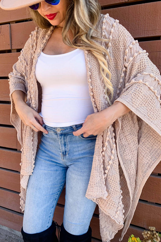 Nude 3D Textured Open Front Soft Kimono Cardigan