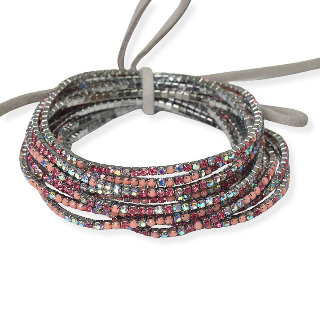 Variouse color mixtured rhinestone multi layered stretch bracelet