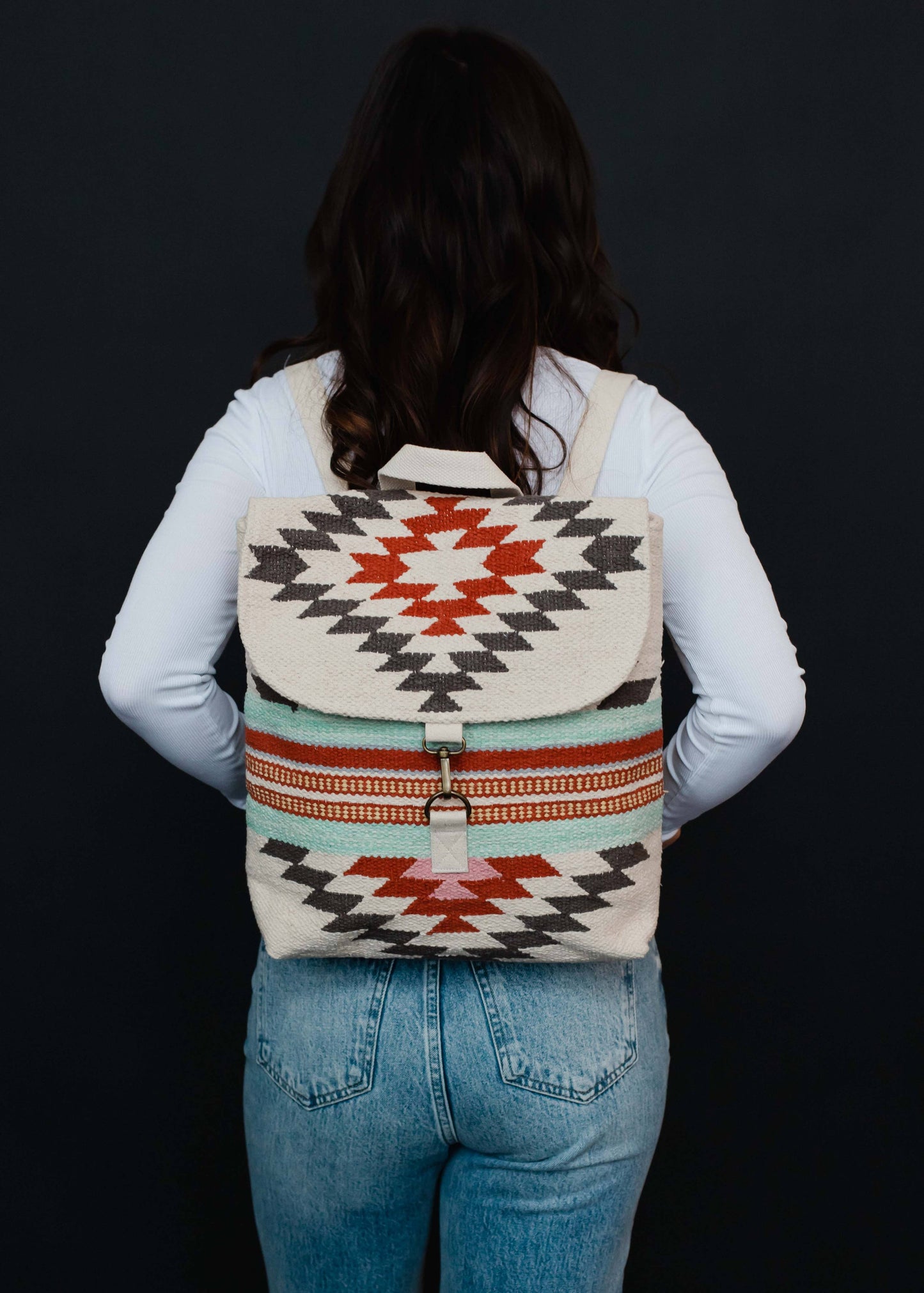 Beige, Brown & Red Aztec Backpack