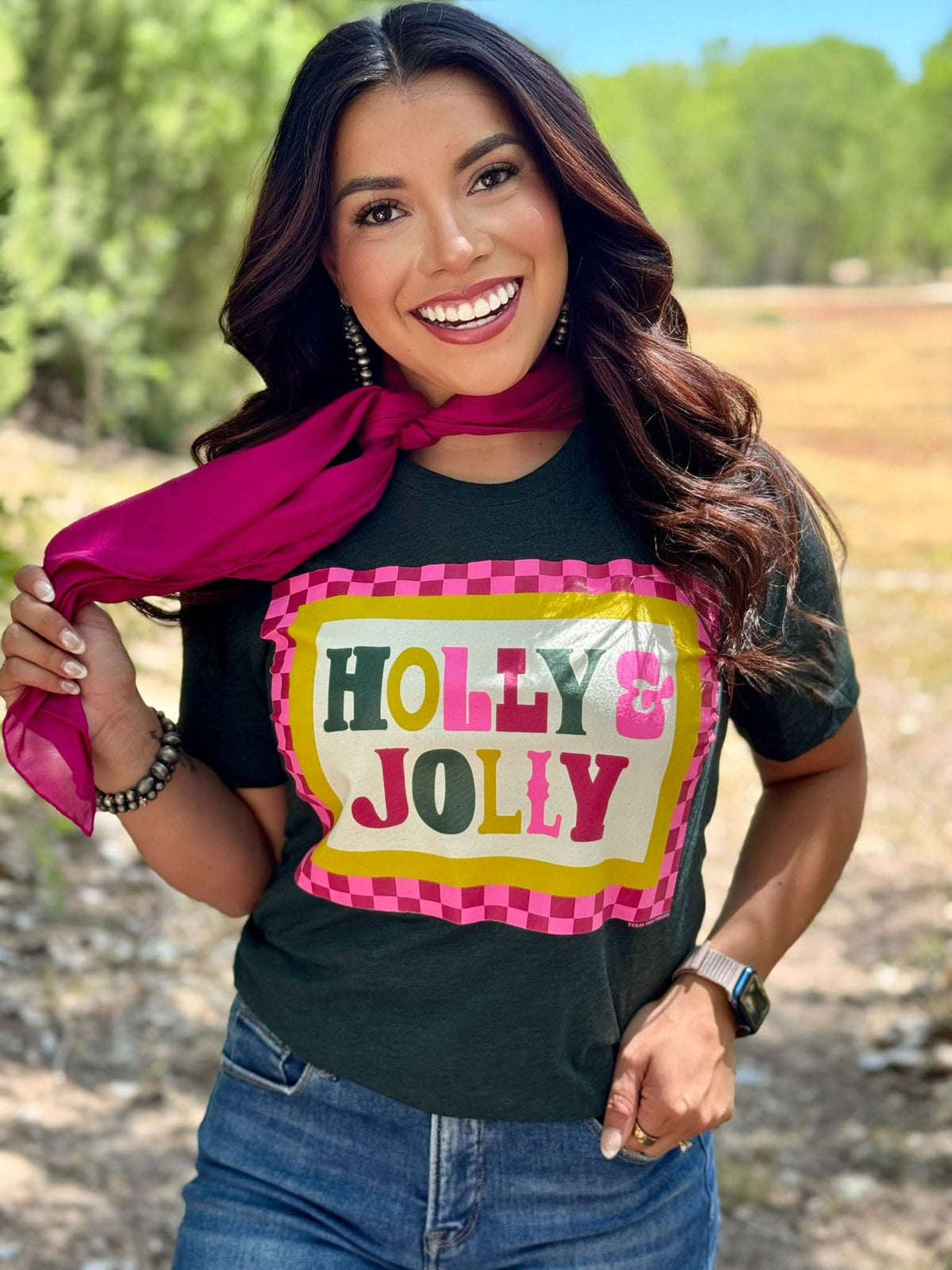 Pink & Red Checkered Holly Jolly Tee & Sweatshirt