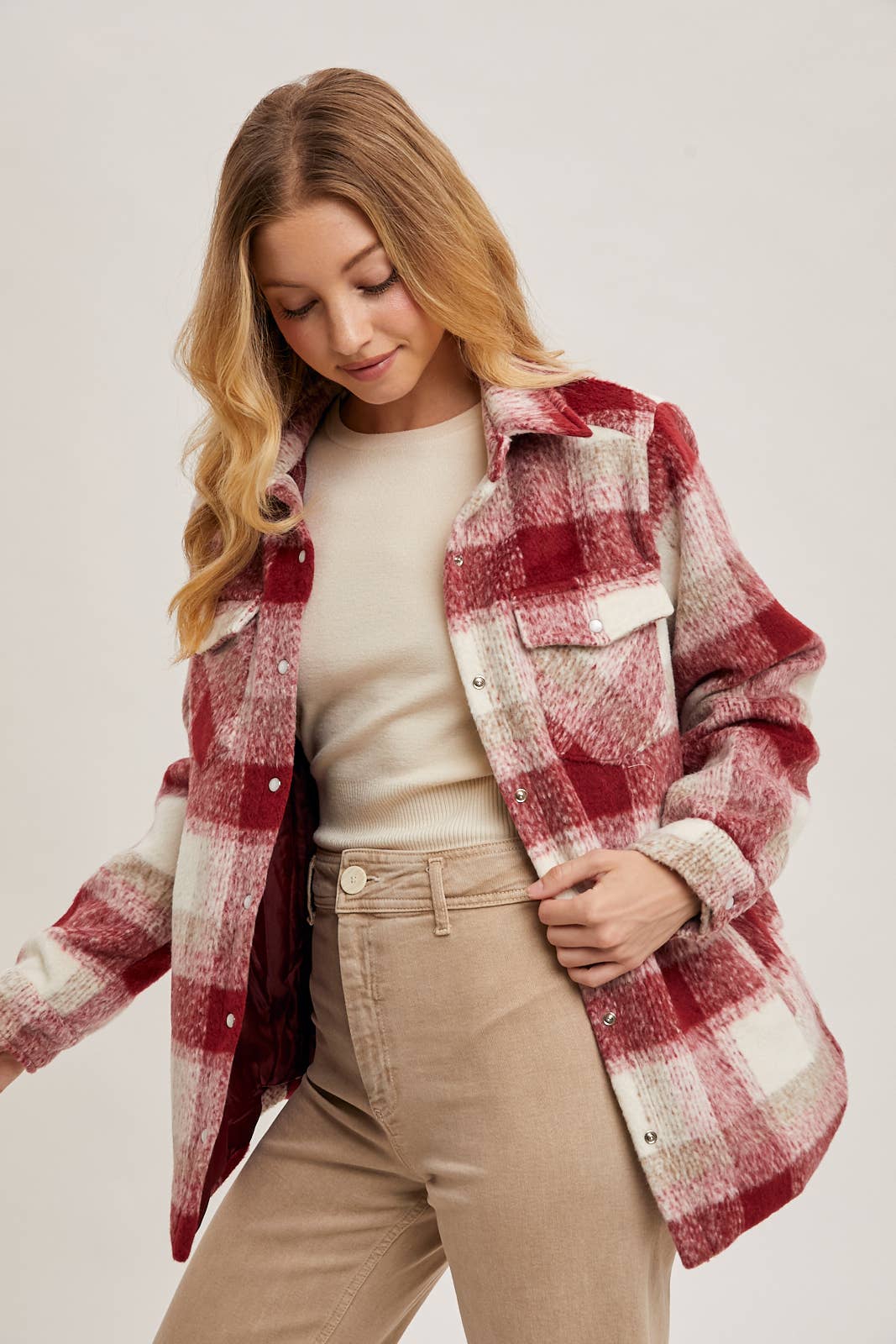 BUTTON DOWN PLAID SHACKET