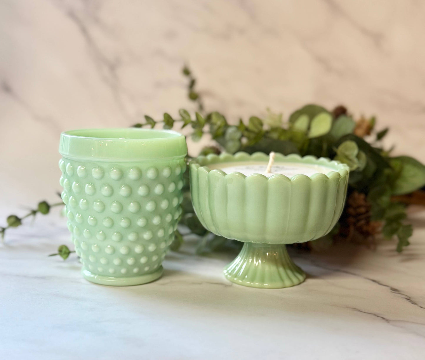 Green "Jadeite" Hobnail Tumbler Candle - 9 ounces.