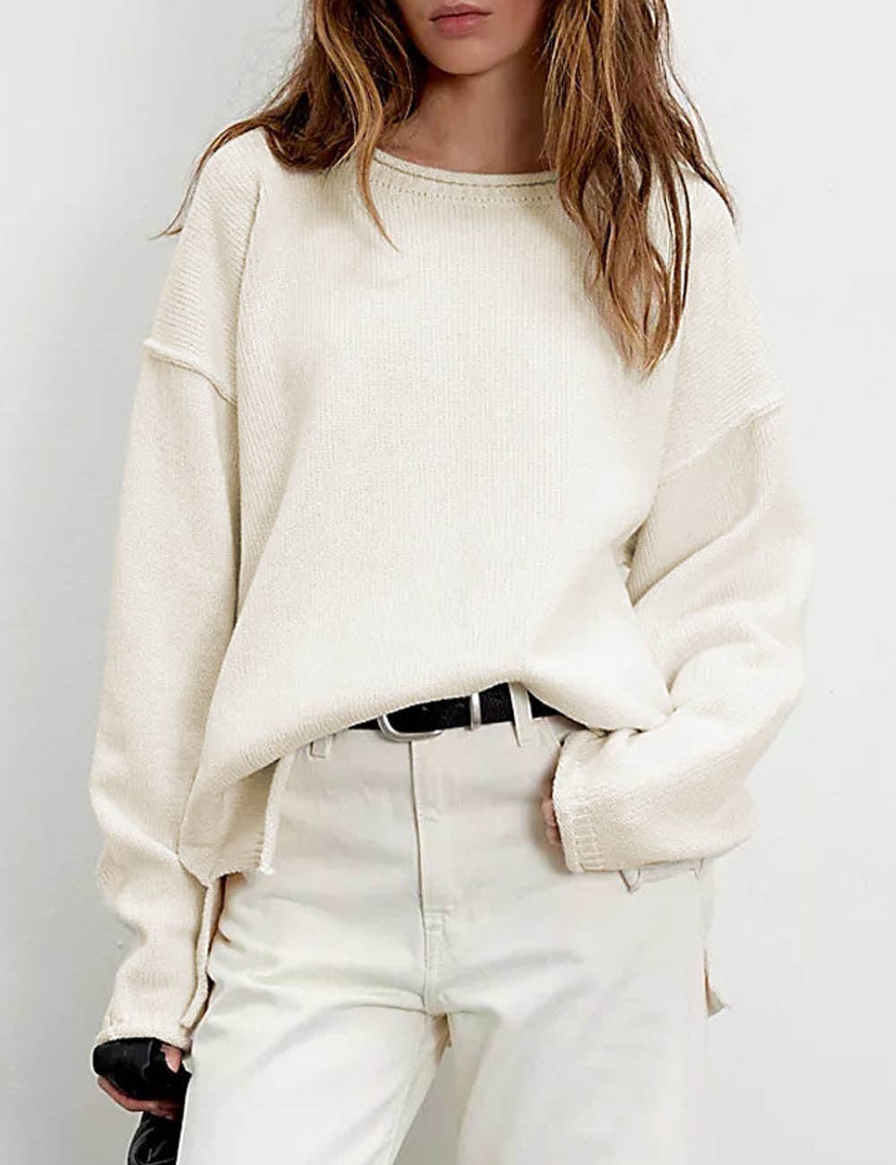 Casual Solid Color Crew Neck Loose Sweater DP25E516