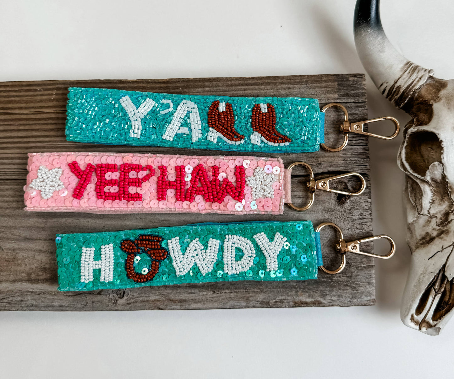 Western Sequence Beaded Keychain - Howdy - Yeehaw Y’all