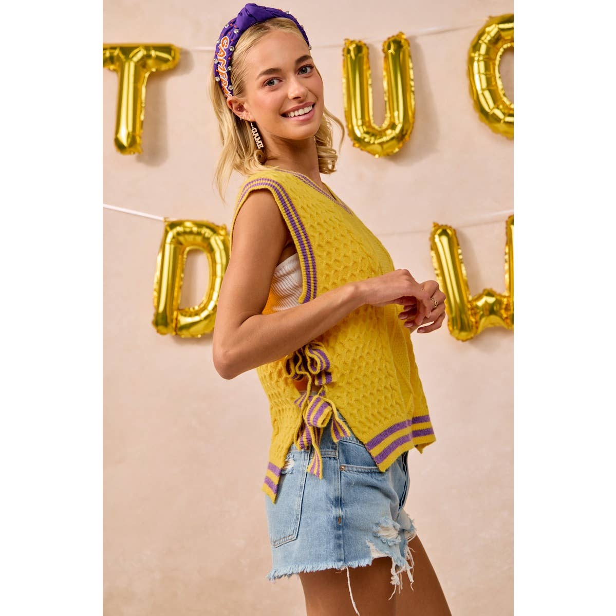GAMEDAY THEME TEXTURED KNIT SWEATER TOP