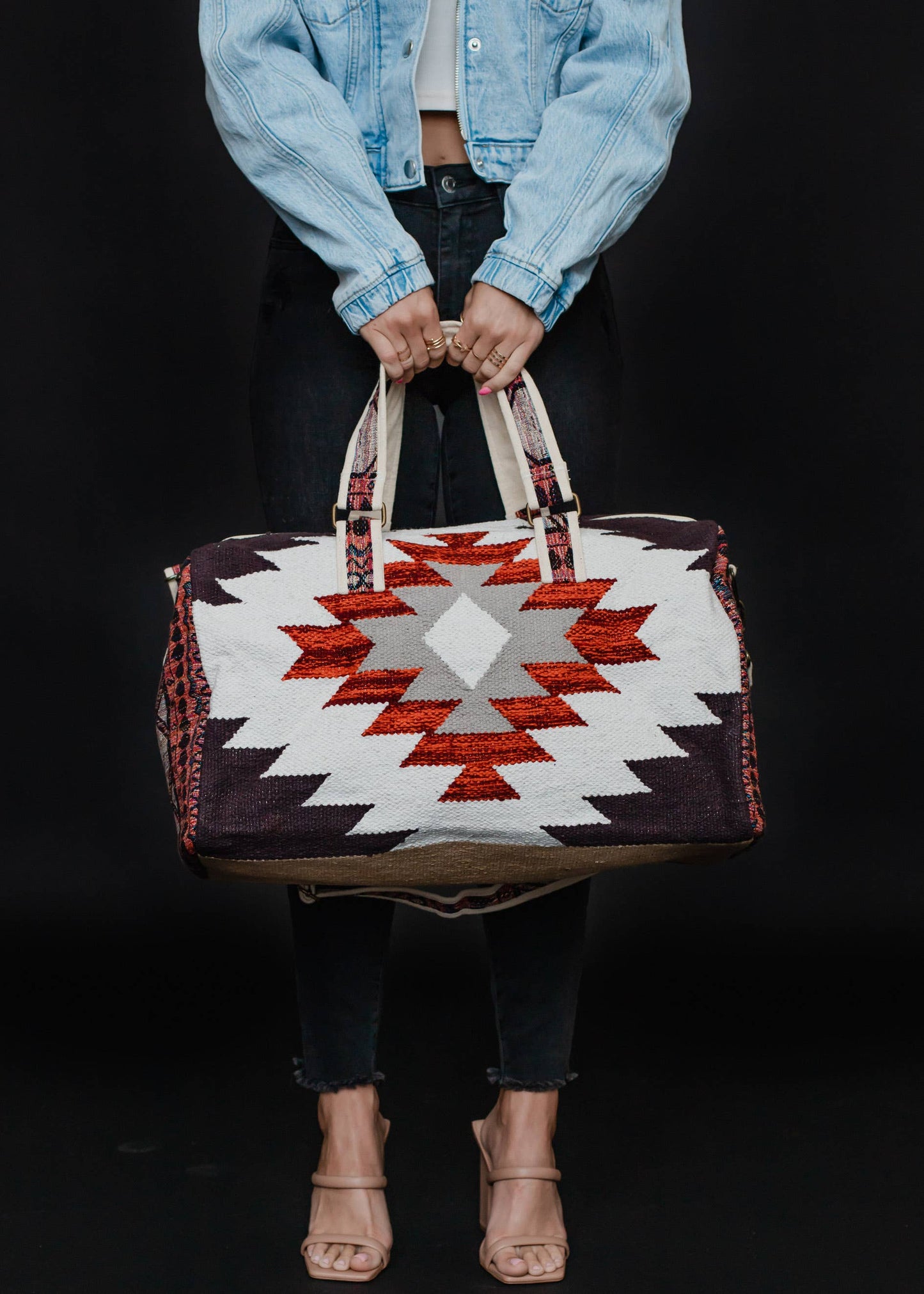 Cream, Brown & Rust Aztec Duffel