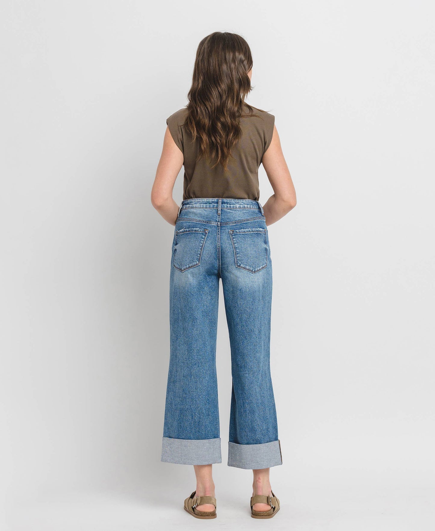 SUPER HIGH RISE DOUBLE CUFFED BAGGY WIDE JEANS LV1459