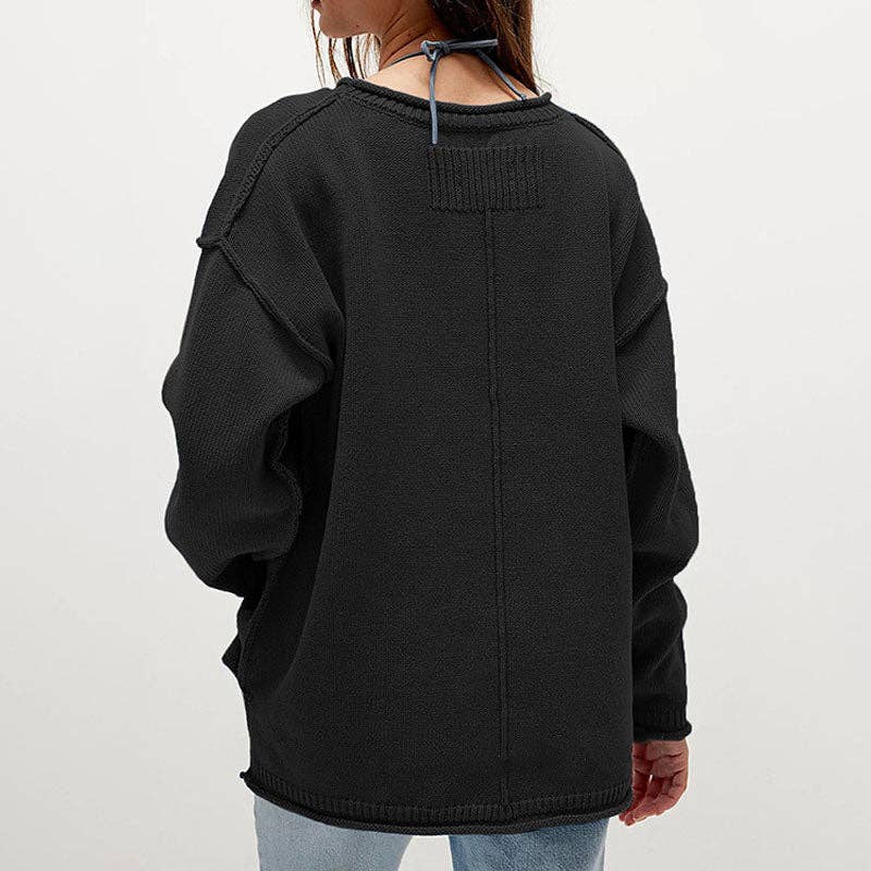 Casual Solid Color Crew Neck Loose Sweater DP25E516