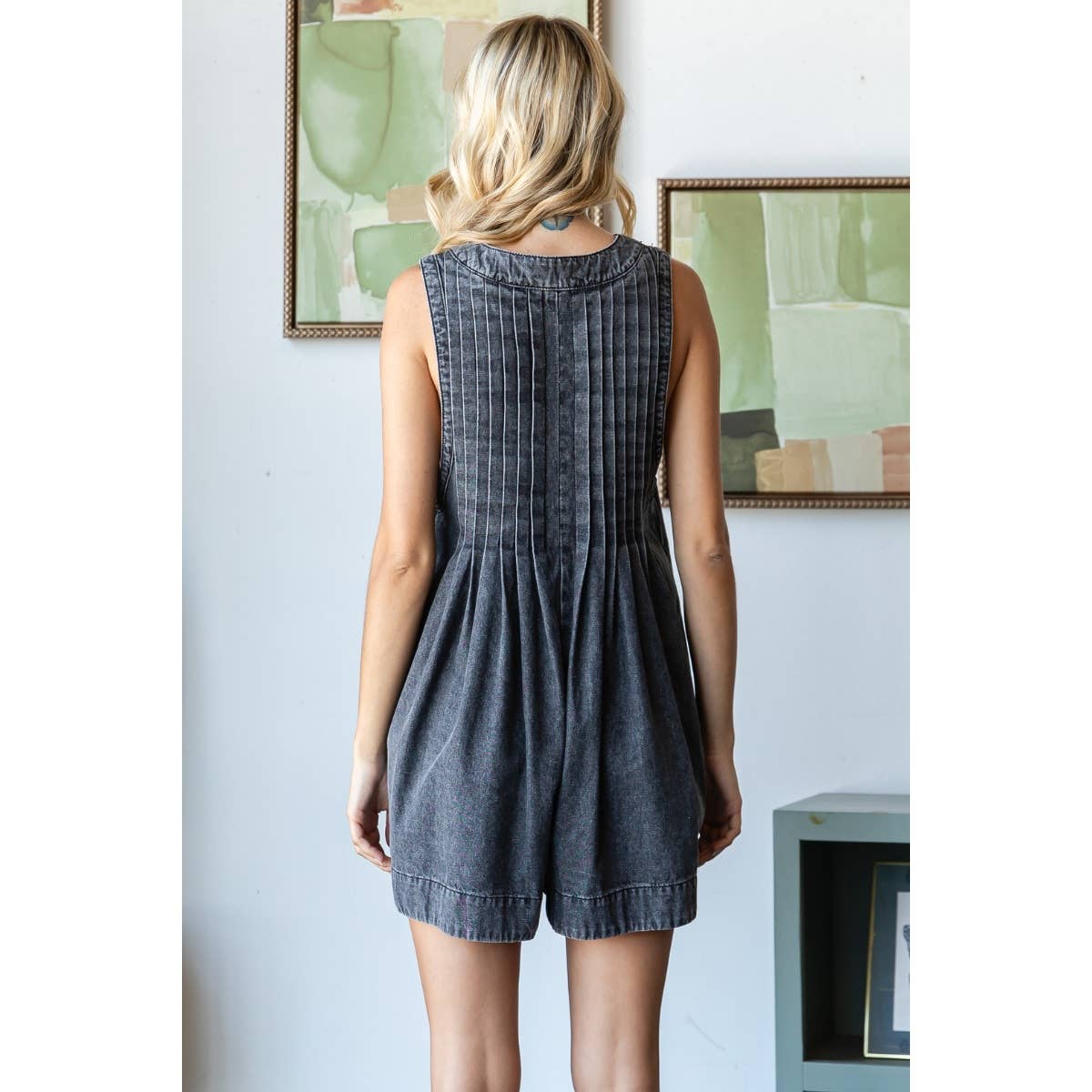 V-neck Puff Sleeve Denim Short Dress