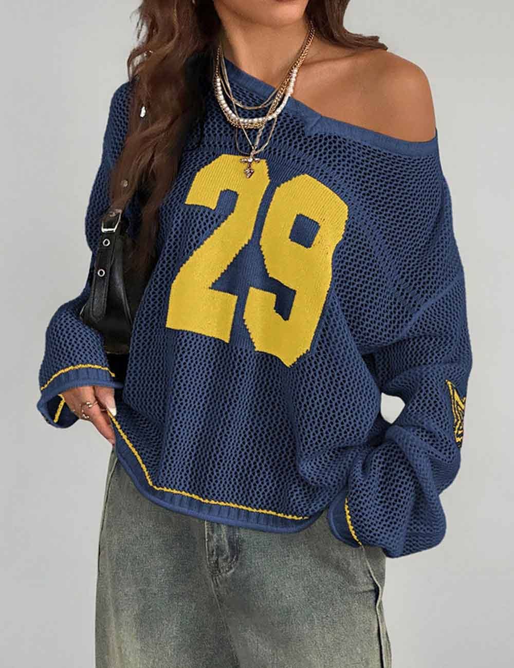 Trendy Number Crochet Hollow Out Knit Sweater DP25F529