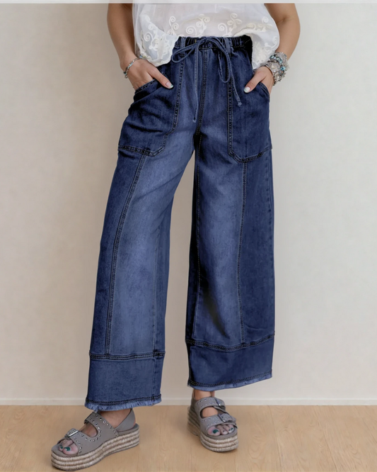 Beau Blue Jeans-Prussian Blue | Wide Leg Pants | Raw Hem