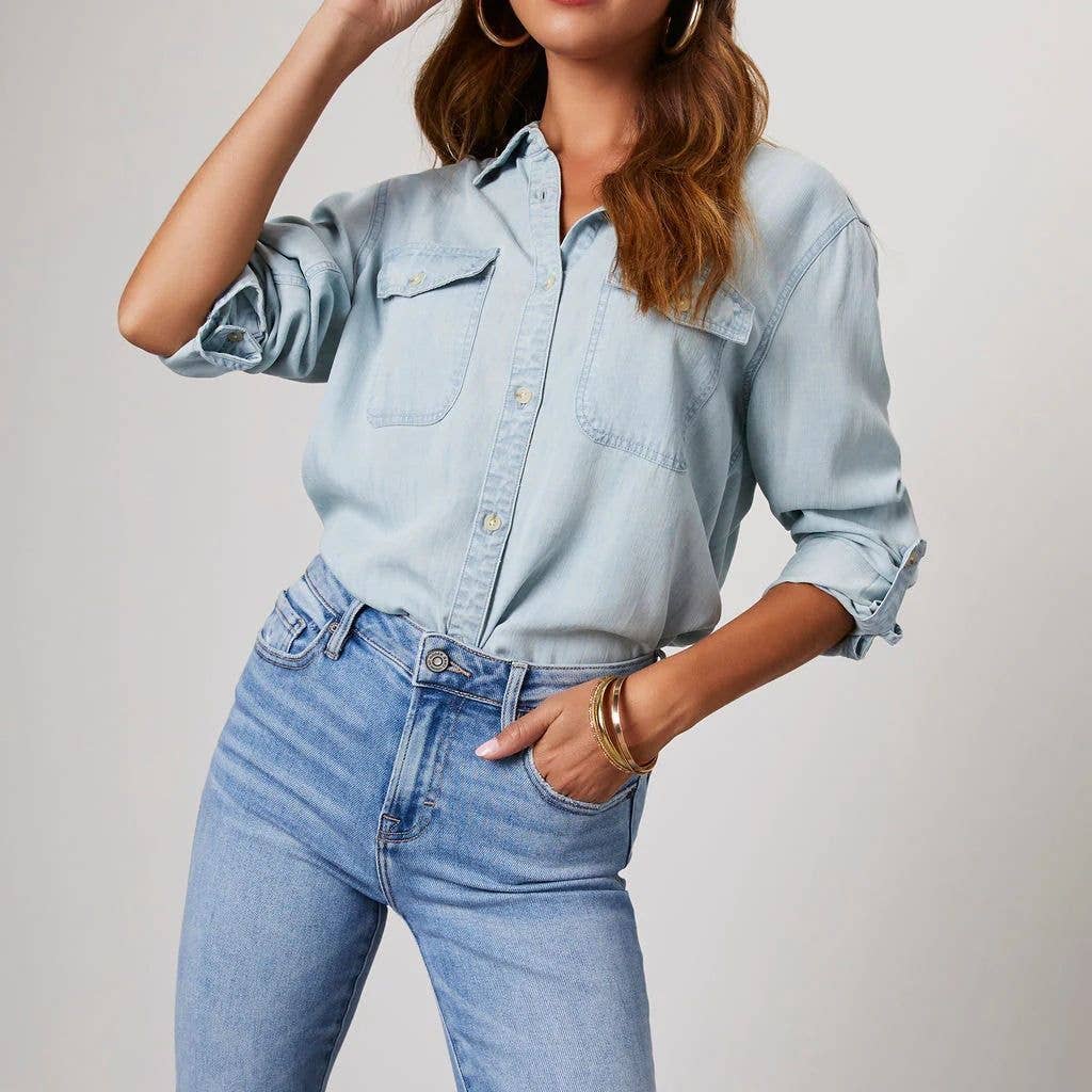 Casual Lapel Collar Button Down Denim Shirt DP25E568
