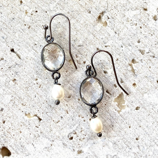 Crystal Quartz, Fresh Water Pearl Drop Earrings