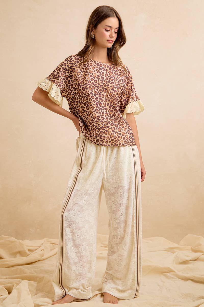 FLOWER LACE PANTS SIDE STRIPE TRIM WITH SHORTS LINING