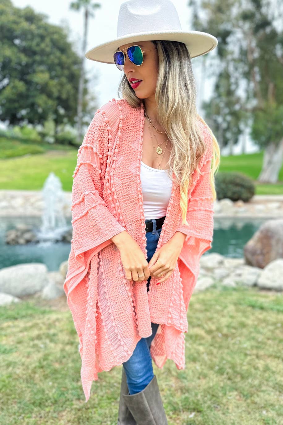 Lt. Coral Rose 3D Textured Open Front Soft Kimono Cardigan