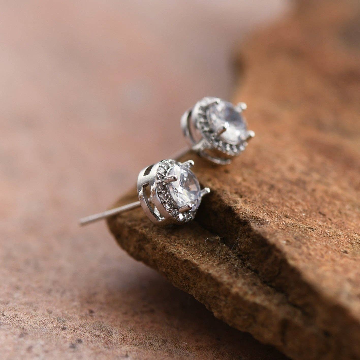 Dainty Round Studs with Clear Glass Crystals - 4854