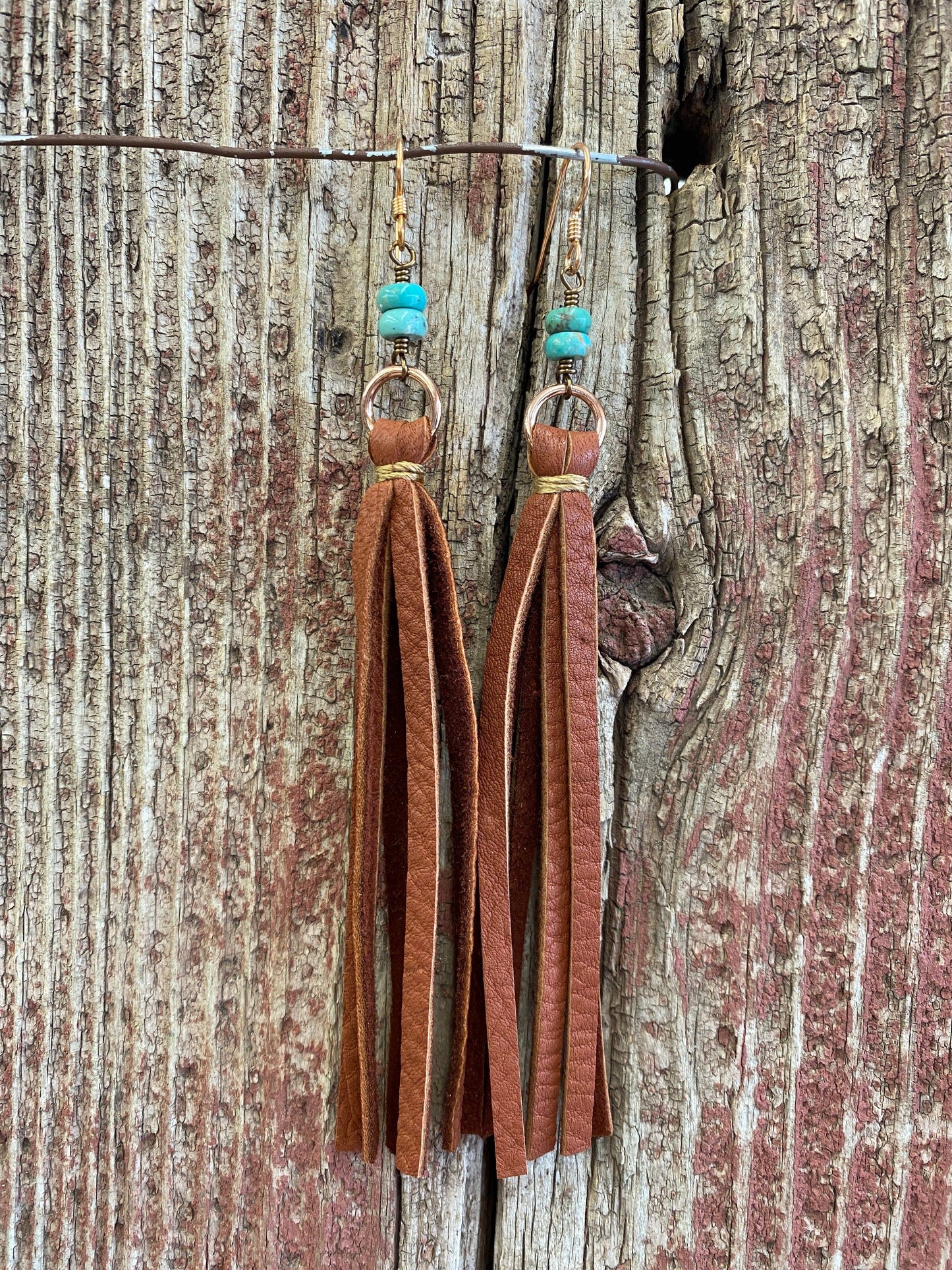 Leather Tassel w/Stone Earring