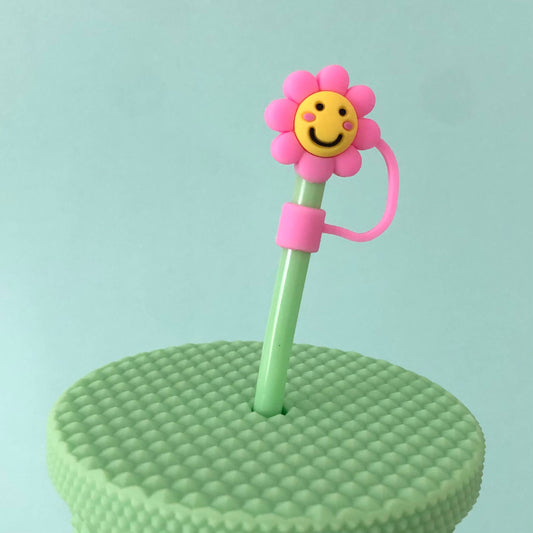 Straw Cover Flower Happy Face 7mm