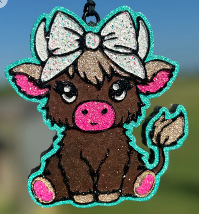 Sitting Highland with Bow Car Freshie/Car Scent/Western Cow