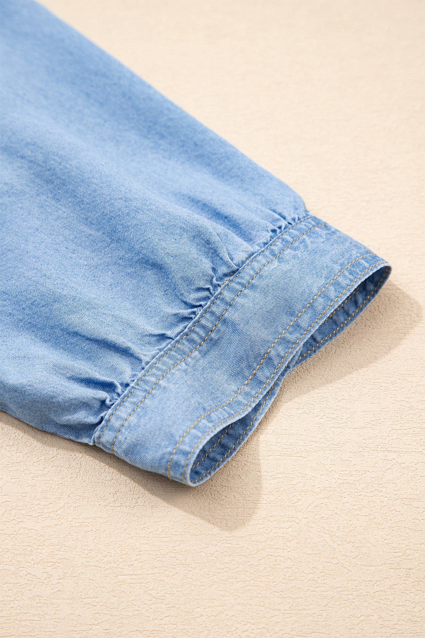 Half Sleeve Button Down High Low Chambray Shirt (S-XL)
