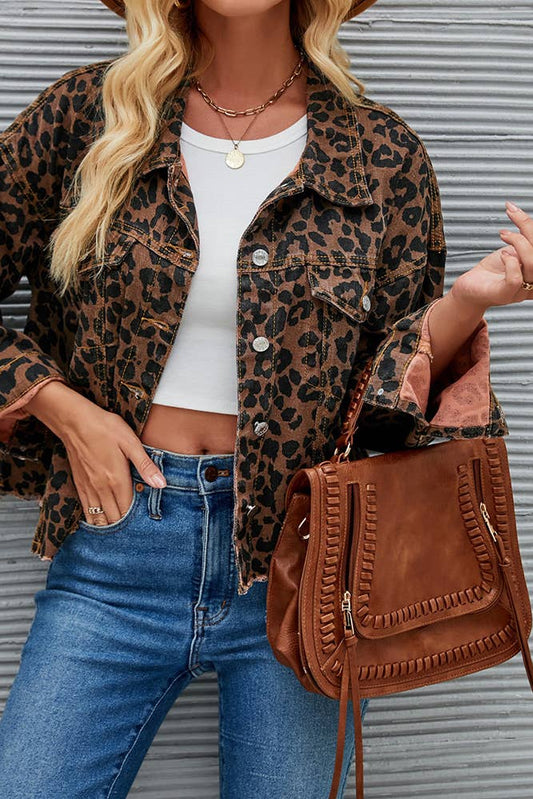 Leopard Short Denim Jacket QXX035
