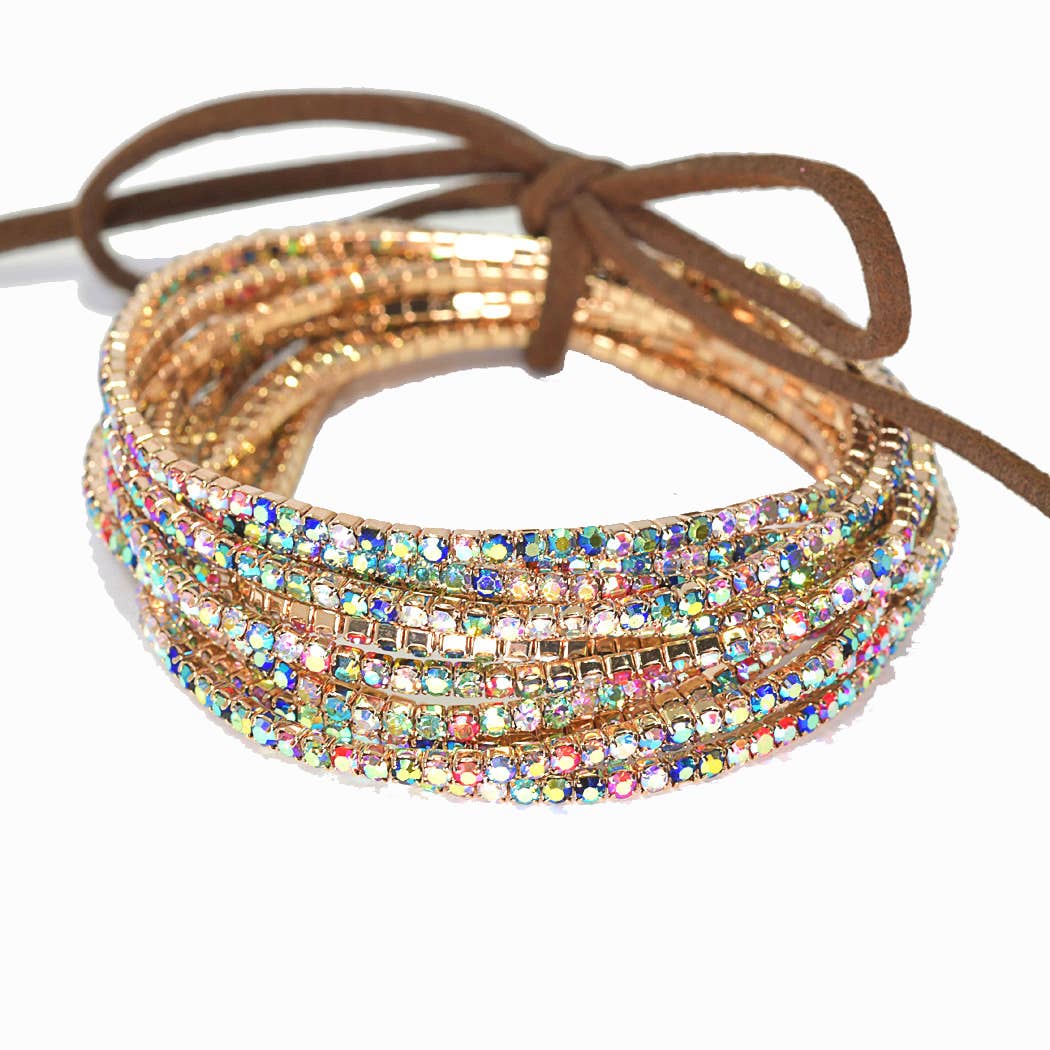 Pave rhinestone multi layered stretch bracelet