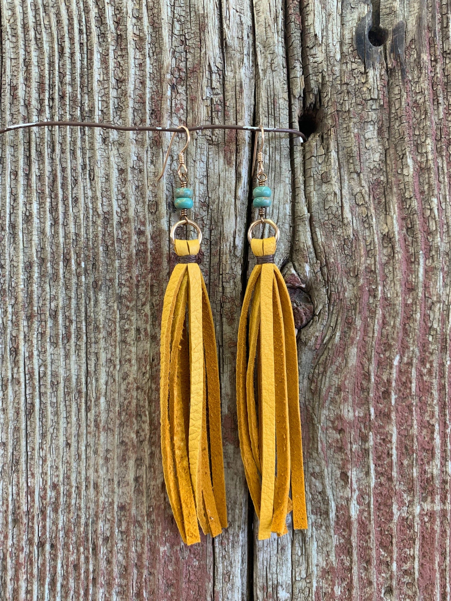 Leather Tassel w/Stone Earring