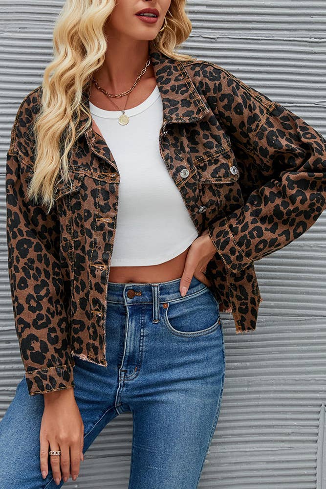 Leopard Short Denim Jacket QXX035