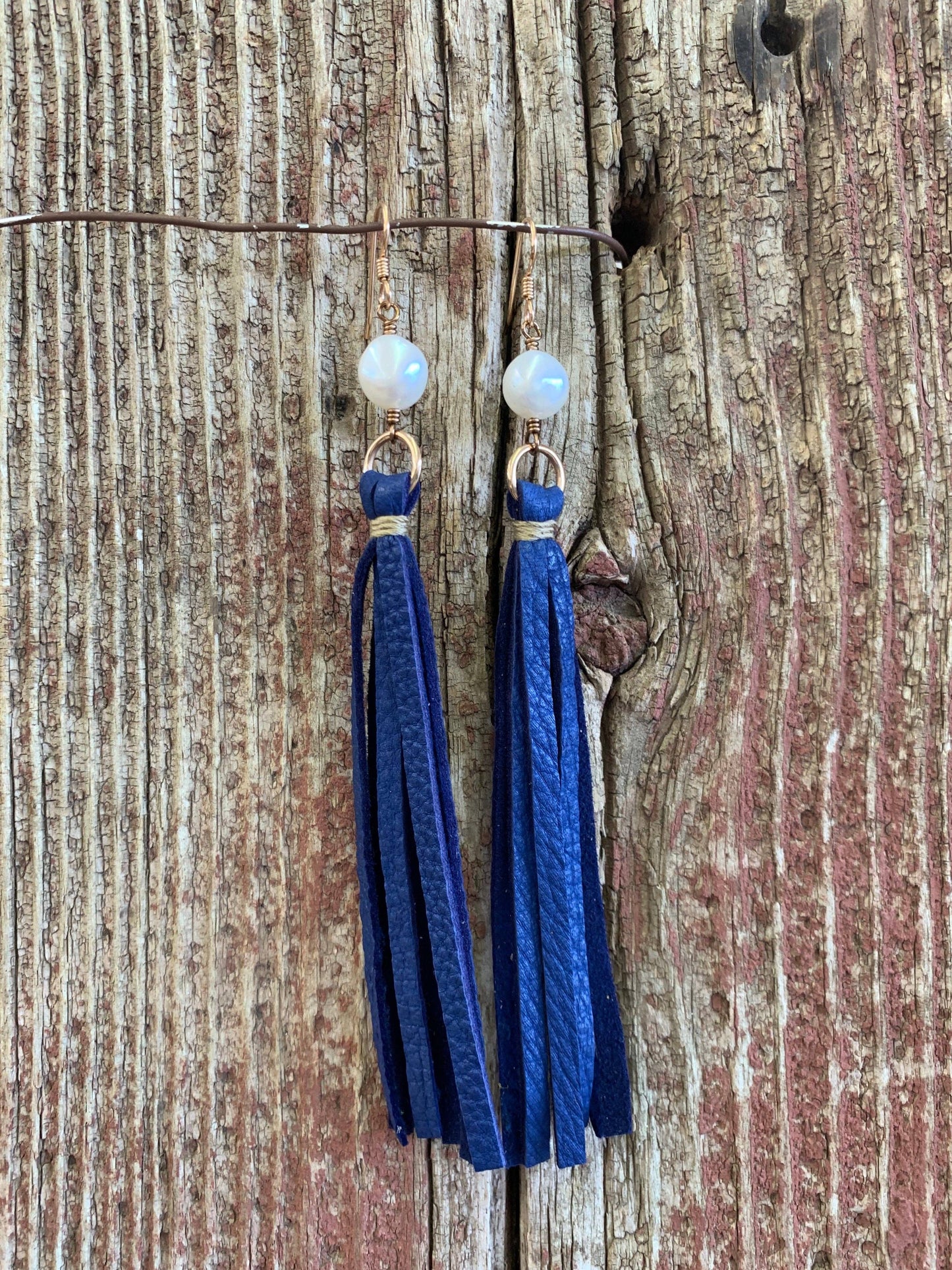 Leather Tassel w/Stone Earring